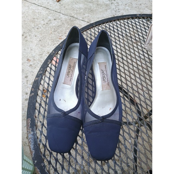 Lord & Taylor Navy Blue Dakota Mesh Heels Shoes size 6 1/2 Squared Toe - Picture 1 of 6